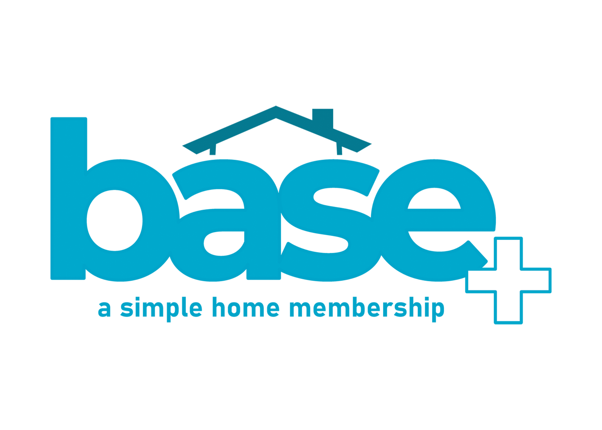 The logo displays the word "base" with a roof outline above it, a plus sign to the right, and the tagline "a simple home membership" underneath.