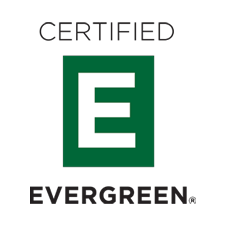 Certified Evergreen logo featuring a large white letter "E" inside a green square, with the words "Certified" above and "Evergreen" below—proudly displayed by trusted 128 Plumbing Partners.