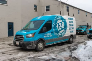 128 Truck in front of a one family home